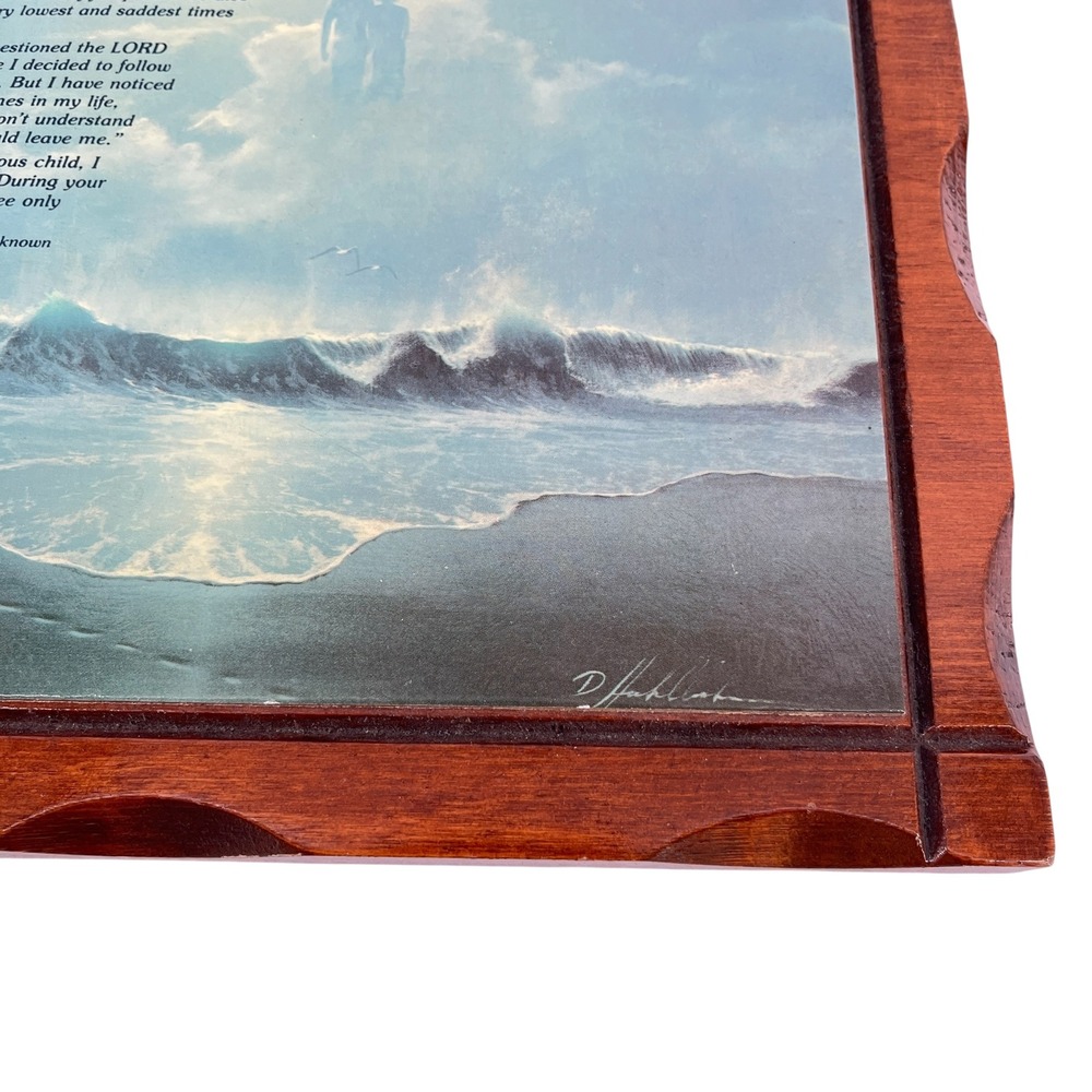 Vintage Dicksons Footprints in the Sand Wood Wall Plaque Poem Oil Painting Look - Picture 8 of 11
